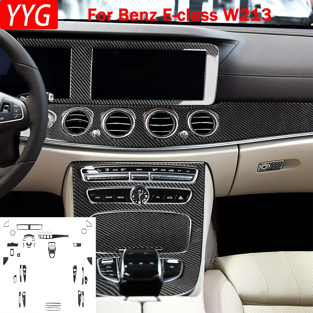 Adesivi Decorativi in Fibra di Carbonio per Console Centrale, Cambio, Volante e Sedili per Mercedes-Benz Classe E W213 2016-2022