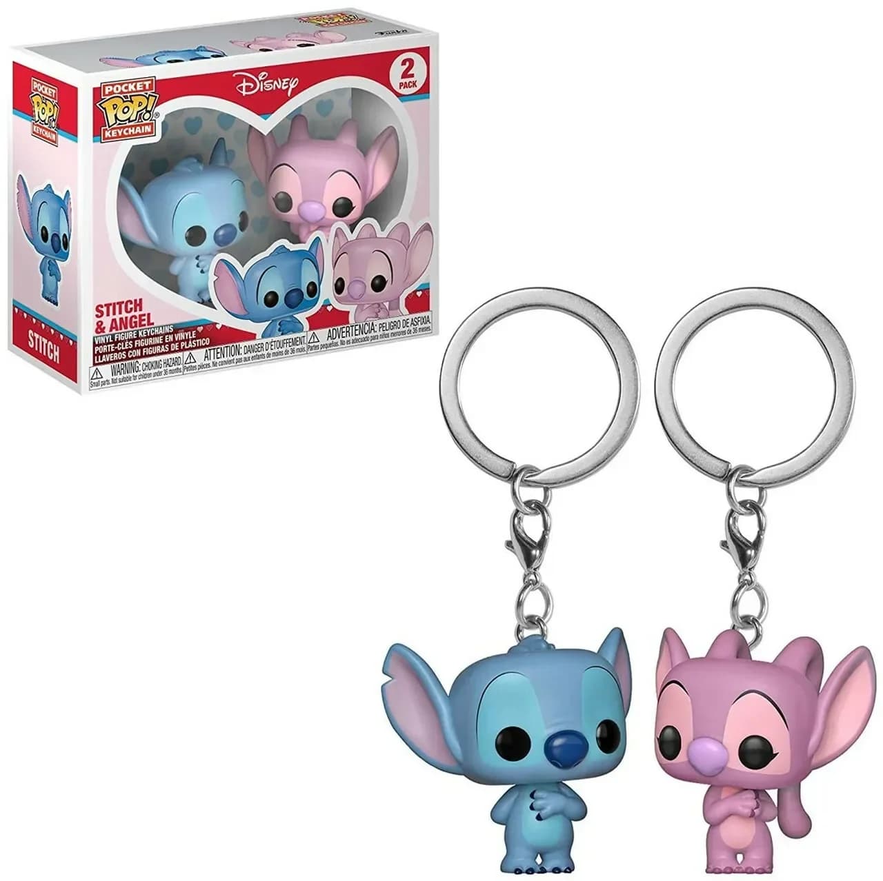 Prezzo Rock-bottom FUNKO POP Disney Stitch & Angel Confezione da 2 Portachiavi estivo STITCH Giocattolo Figura in vinile Tasca Pop Portachiavi Giocattoli
