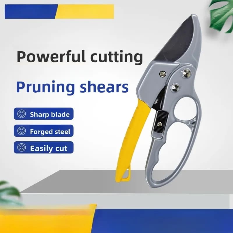 Garden tools such as pruning shears and harvesting scissors can be operated with one hand