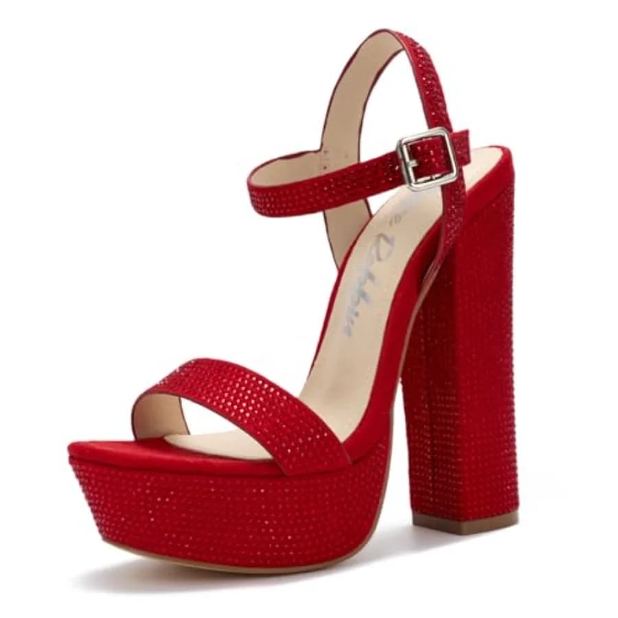 Cape Robbin Women's Rhinestone Platform Heels - 5.5-inch Heel with 1.5-inch Platform - Memory Foam Cushioned Ankle Strap Sandal