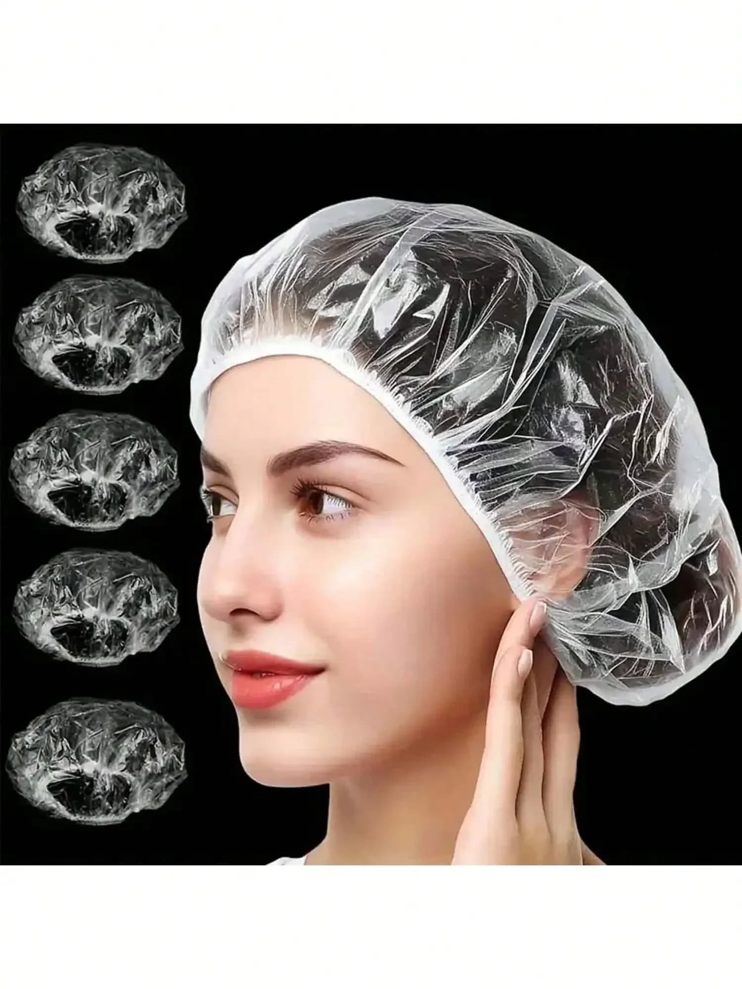 2026 100/50/10pcs Disposable Shower Caps, Waterproof Elastic Shower Caps, Thick Extra Large Elastic Shower Caps Suitable For Bathing, Hair Care, Convenient To Carry, Applicable For Dyeing And Hair Salon