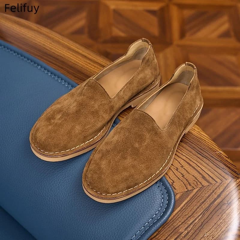 Mocassini da uomo in pelle scamosciata, scarpe casual di lusso in vera pelle, scarpe da barca fatte a mano, slip-on da guida, mocassini da uomo.