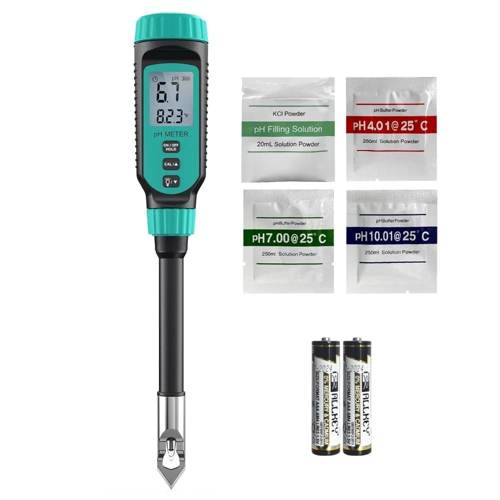 pHmetro digitale ad alta precisione per piante acquatiche del suolo Soluzione per uso alimentare in giardino con termometro Display LCD Polvere di calibrazione