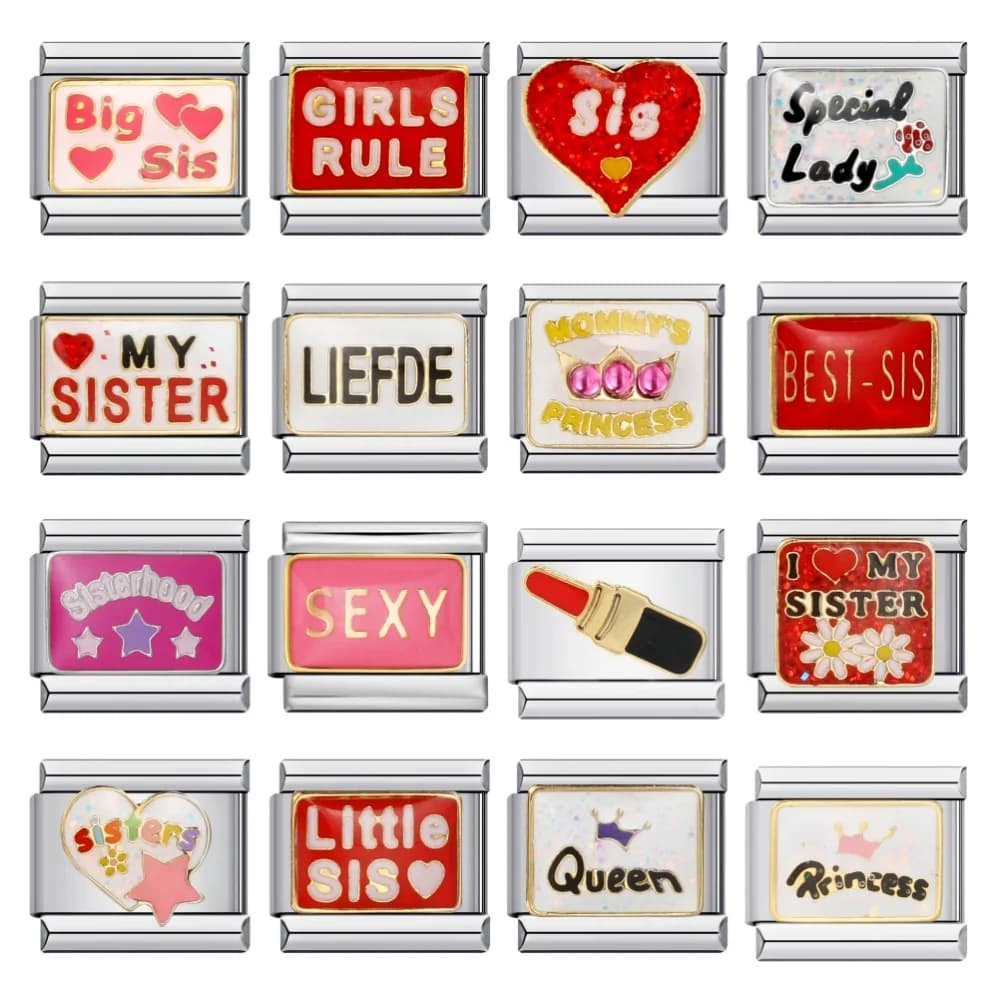 Y2k Ragazza Donna Sorella Ragazze Regina Diva Smalto colorato Collegamenti di ciondoli Misura Bracciale da 9 mm Acciaio inossidabile Creazione di gioielli fai da te