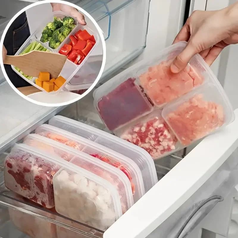 4 Griglie Scatola di Conservazione degli Alimenti Scomparto Portatile Frigorifero Congelatore Organizzatori Sub-Imballato Carne Cipolla Zenzero Trasparente Utensili Da Cucina 1 Pc