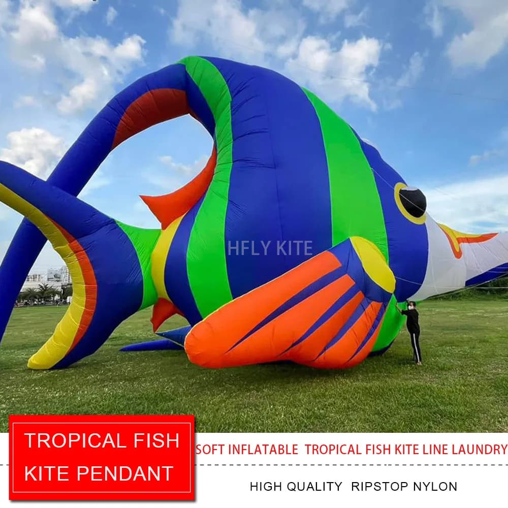 HFLY New Design Large 8/14/21m Colorful Tropical Aquilone Line Laundry For Adults High Quality 40D Nylon Show Fish Aquilone Pendant