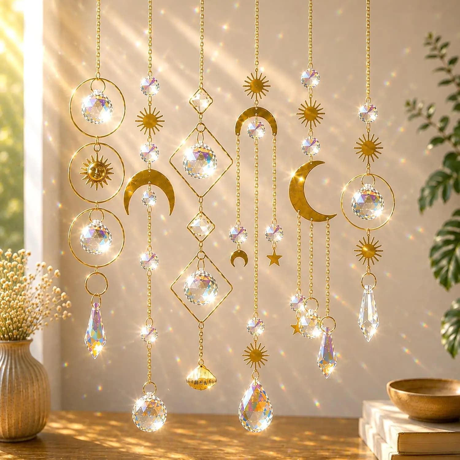 6Pieces Colorful Crystals Suncatcher Hanging Sun Catcher with Chain Pendant Ornament Crystal Balls for Window Home Garden Christ