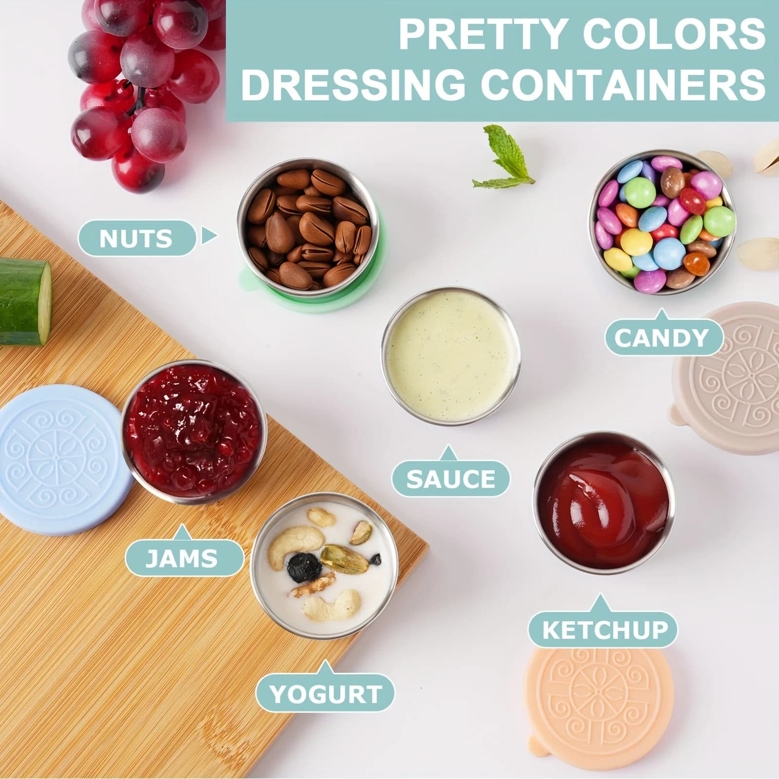 Contenitore per condimento per insalata con coperchio – Tazza per salsa in acciaio inossidabile riutilizzabile a tenuta stagna per lunch box, 2 pezzi da 1,6 once