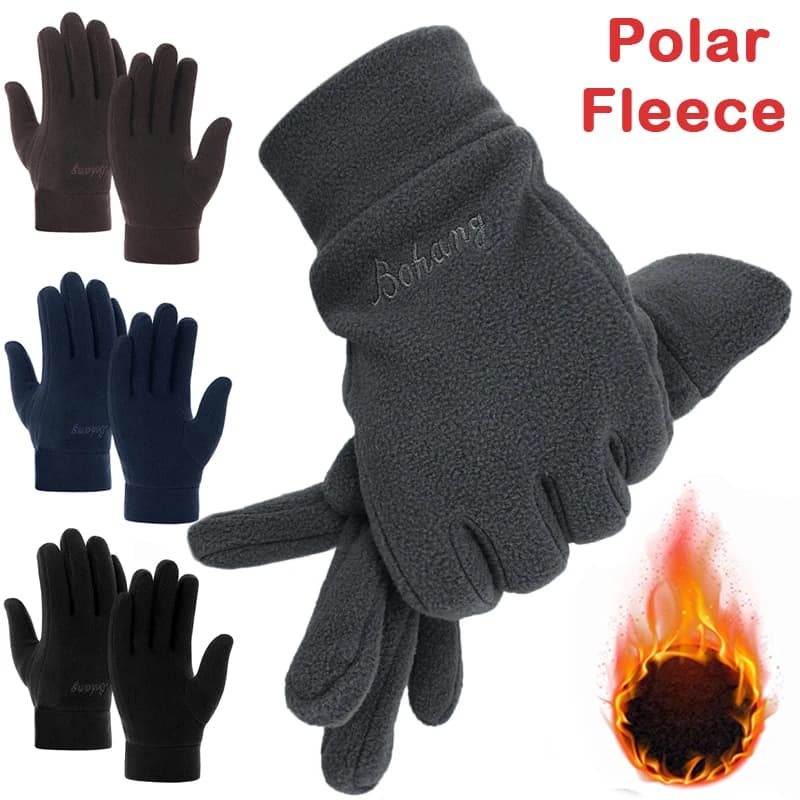2022 Guanti invernali da uomo Solid Women Outdoor Polar Fleece Spessore Guanti freddi caldi Guanti da polso da ciclismo per moto Guanti neri