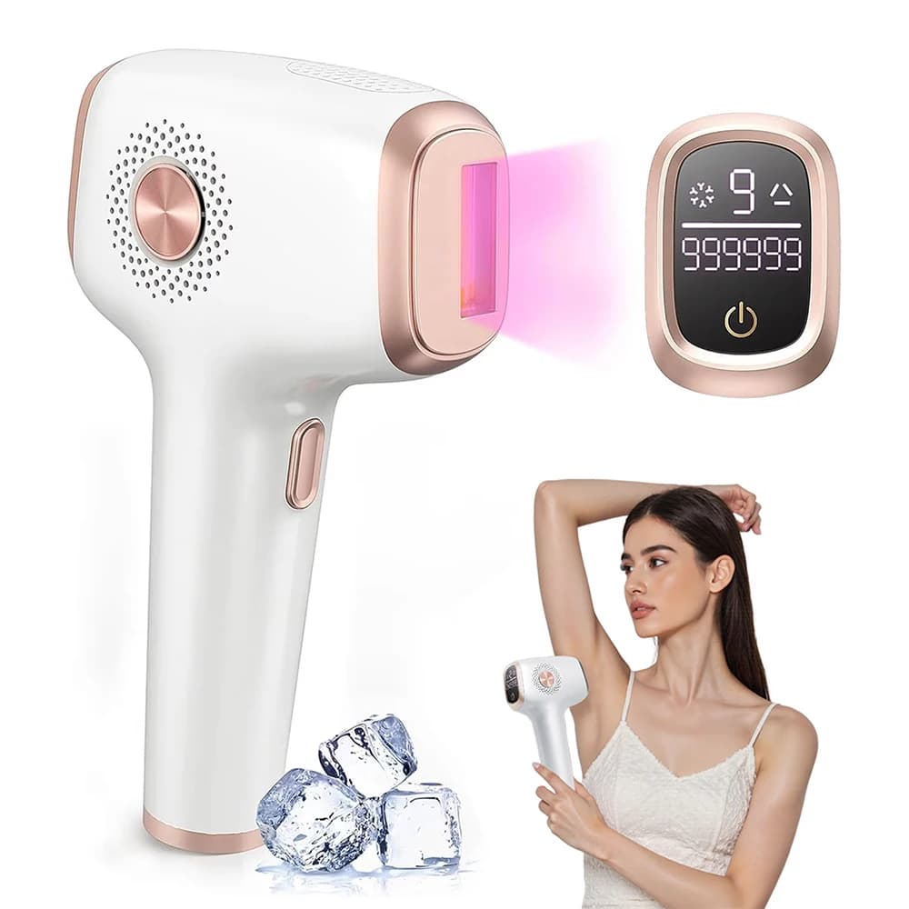 Depilazione IPL con funzione di cura del raffreddamento del ghiaccio per donne permanente, 999999 flash Dispositivo di rimozione dei peli IPL indolore