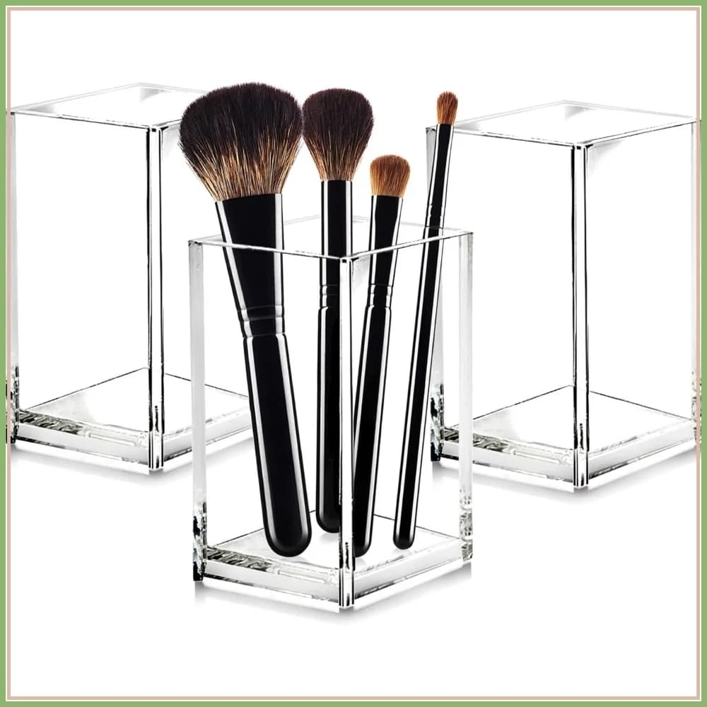 Set di 3 Porta Pennelli da Trucco in Acrilico Trasparente, Organizzatore per Cosmetici, Porta Penne per Scrivania, Accessori Moderni per Casa e Ufficio