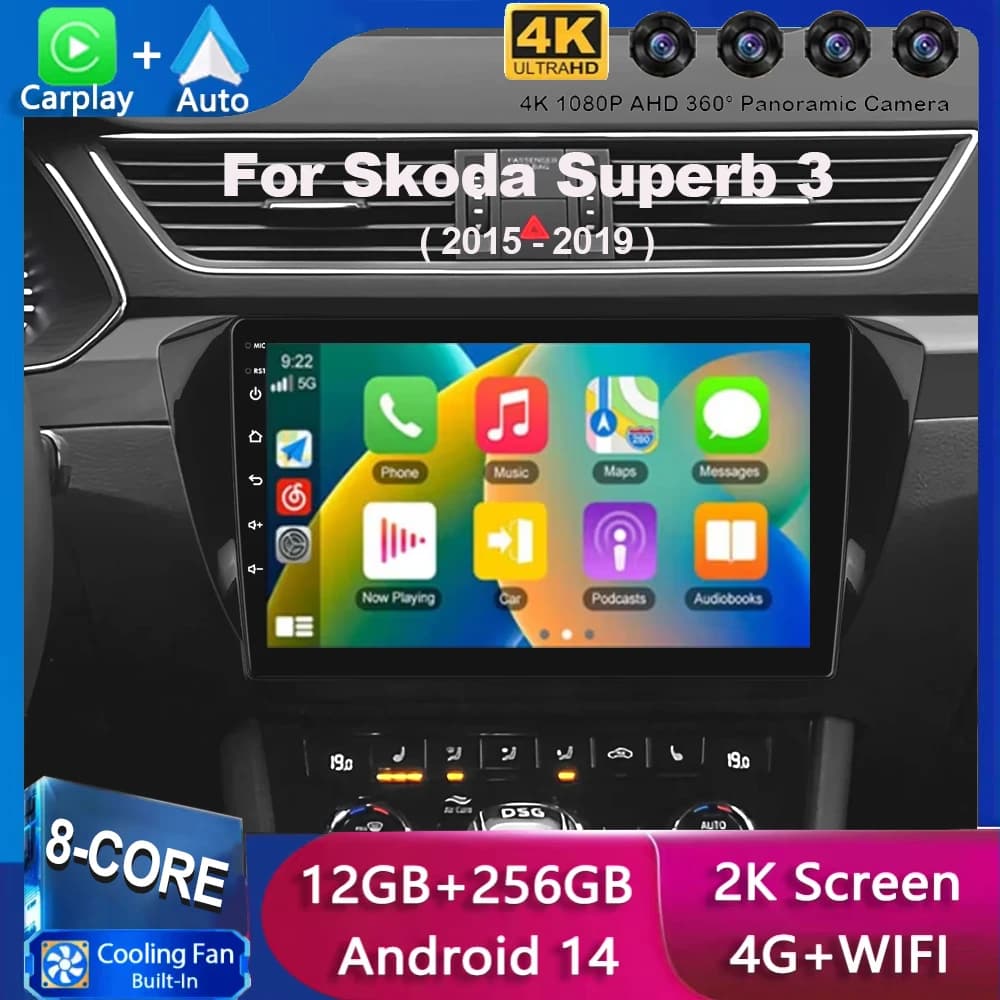 Android 15 Auto Carplay Autoradio Per Skoda Superb 3 2015 2016 2017 2018 2019 Multimedia Stereo Video Player GPS 4G WiFi DSP BT
