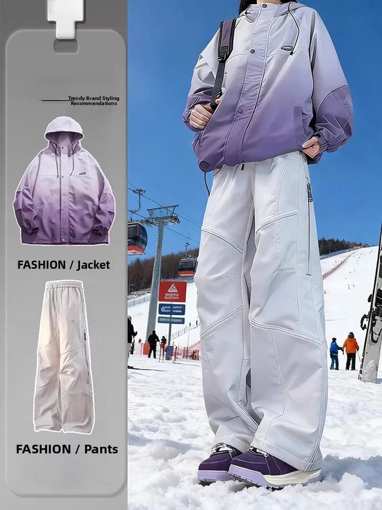 Set Invernale da Sci per Uomo e Donna, Pantaloni e Giacca a Maniche Lunghe Foderati in Pile, Impermeabili e Antifreddo, in Poliestere