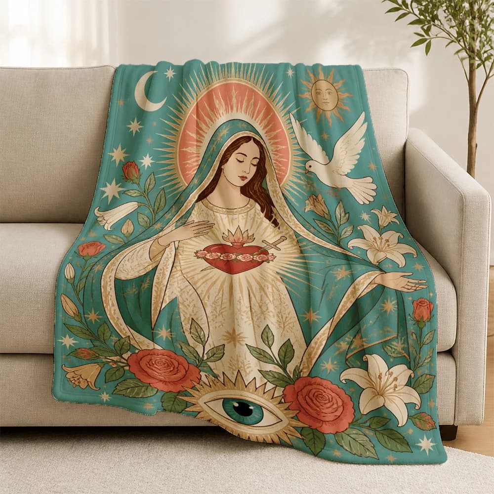 Bohemian Mystic Goddess Throw Blanket Tapestry Spiritual Cosmic Eye Virgin Mary Boho Witchy Dreamcatcher Astrology New Age Sofa