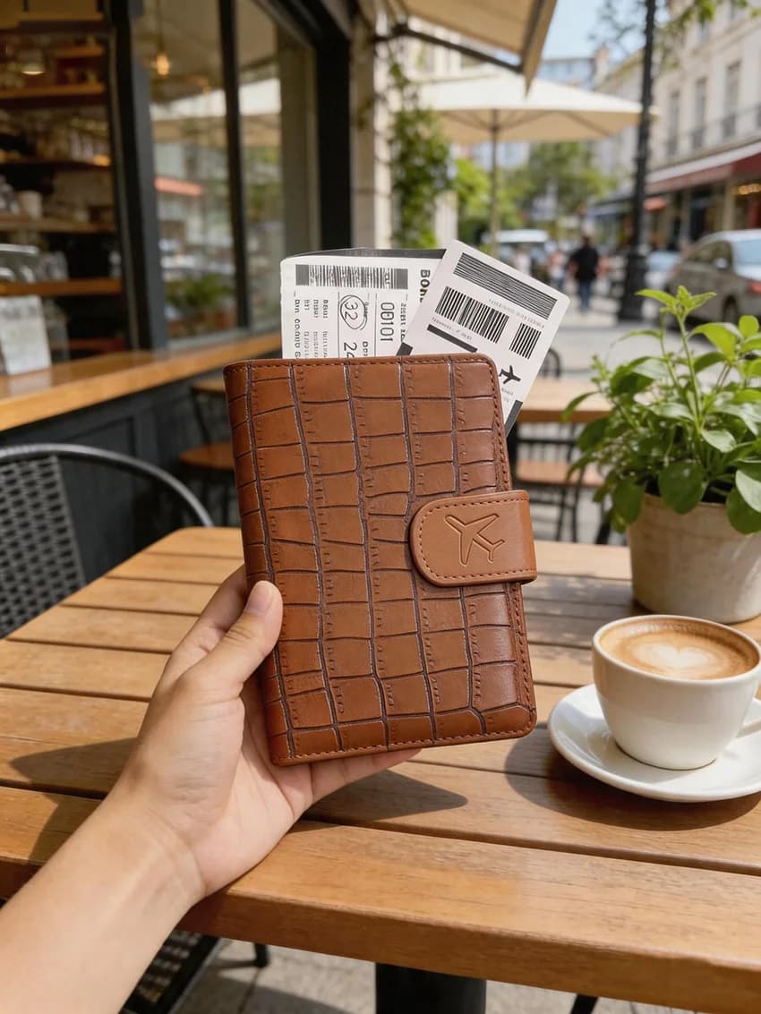 Porta passaporto BUYLEMO con chiusura a coccodrillo, organizer multifunzionale per documenti di viaggio e carte