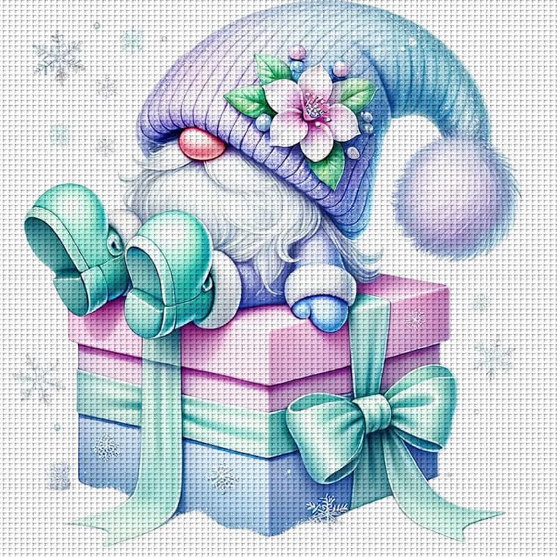 Kit Punto Croce Natalizio con Gnomi, Fai da Te, 11Ct, per Decorazione Murale e Regali, Materiali Artigianali, Senza Cornice (Prodotto Semi-Finito) 36X36Cm/14.17X14.17In