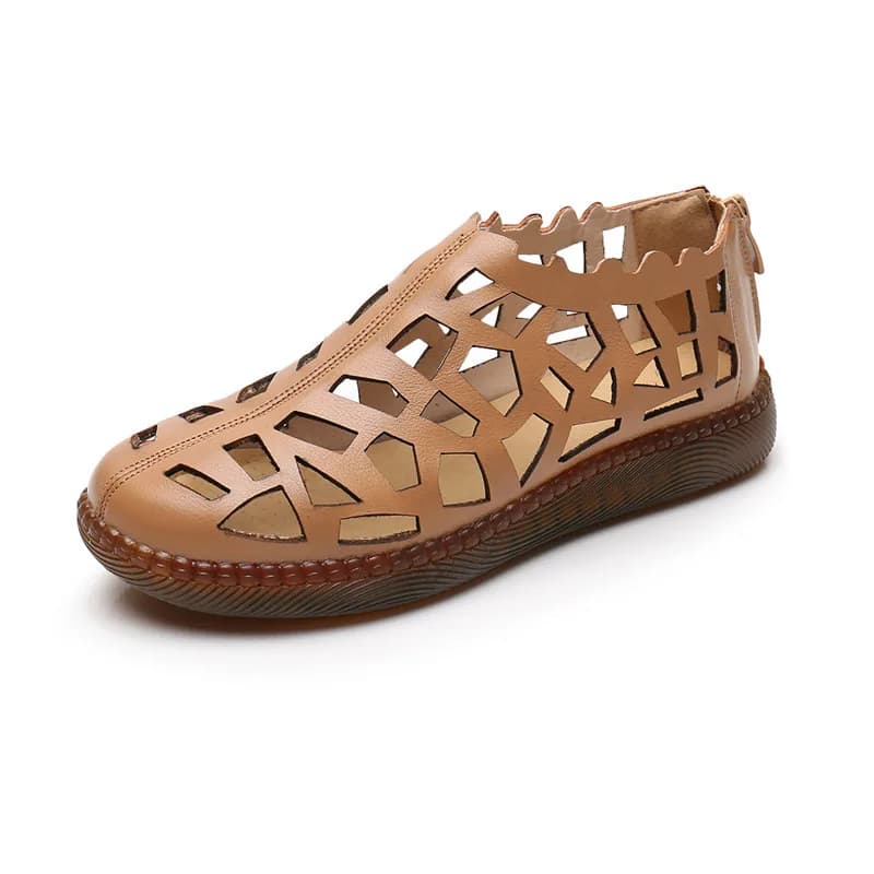 Summer New Women's Shoes Genuine Leather Hollow Sandals Breathable Cowhide Female Shoes Women's Flat Casual Shoes Large Size 43