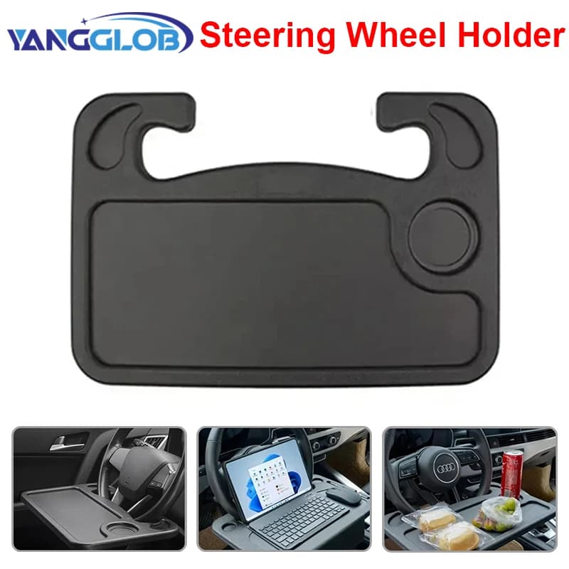 Supporto per volante 2 in 1 Tavolo per auto Viaggio Lavoro Supporto da pranzo Scheda per laptop Vassoio per alimenti Supporto per tazza per bevande Staffa universale per veicolo
