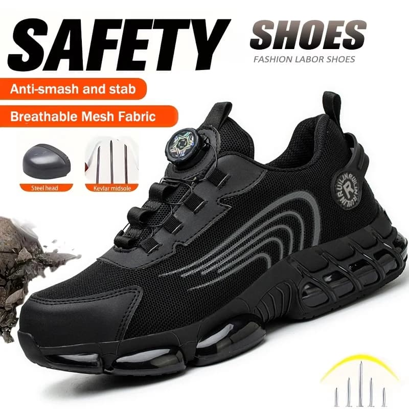 Scarpe Antinfortunistiche Antiurto e Antiperforazione per Uomo, Scarpe da Lavoro con Chiusura a Rotazione, Stivali di Sicurezza con Punta in Acciaio, Calzature Protettive da Lavoro