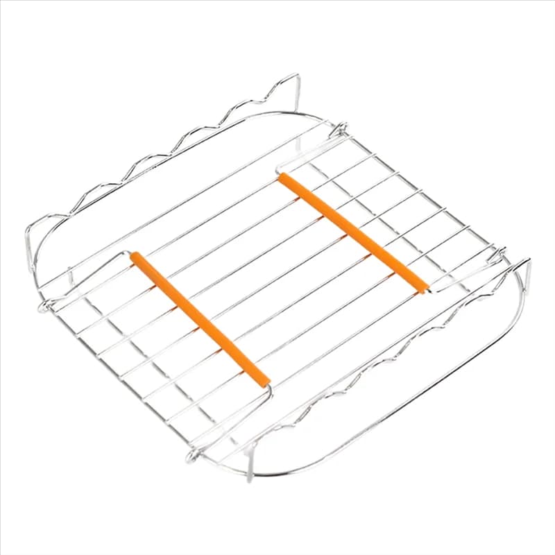 Griglia per friggitrice ad aria in acciaio inossidabile Griglia per arrostire quadrata versatile da 8 pollici con spiedini Vassoio da forno Supporto per friggitrici ad aria