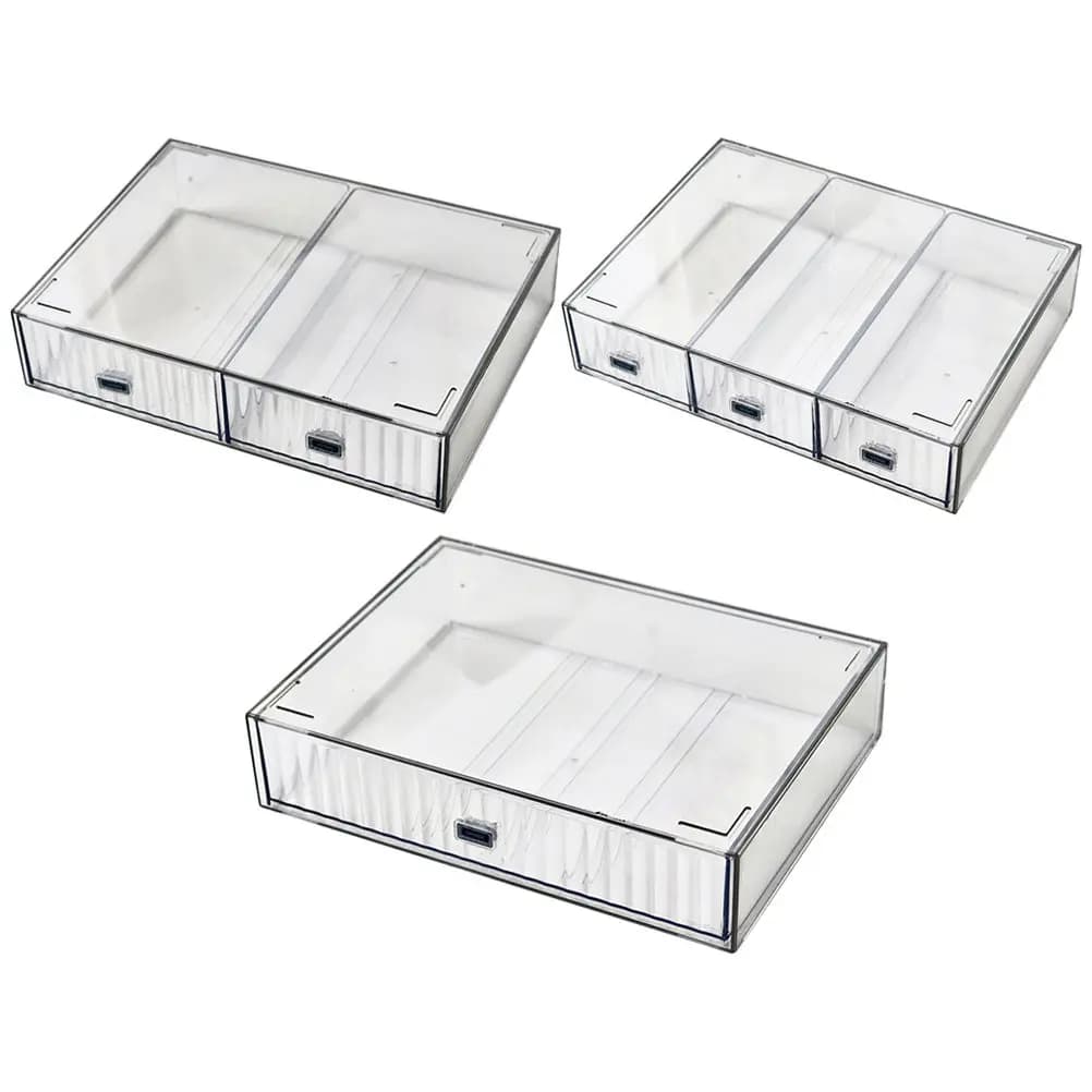 Set di 3 cassetti organizer da scrivania in plastica trasparente, contenitore compatto per cancelleria, cosmetici, articoli vari, casa e ufficio