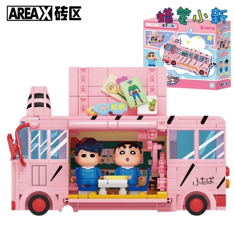 AREAX Blocchi da Costruzione Serie Anime Crayon Shin-chan, Modellino Autobus Cartoon, Giocattolo da Assemblare, Ornamenti, Regalo di Natale