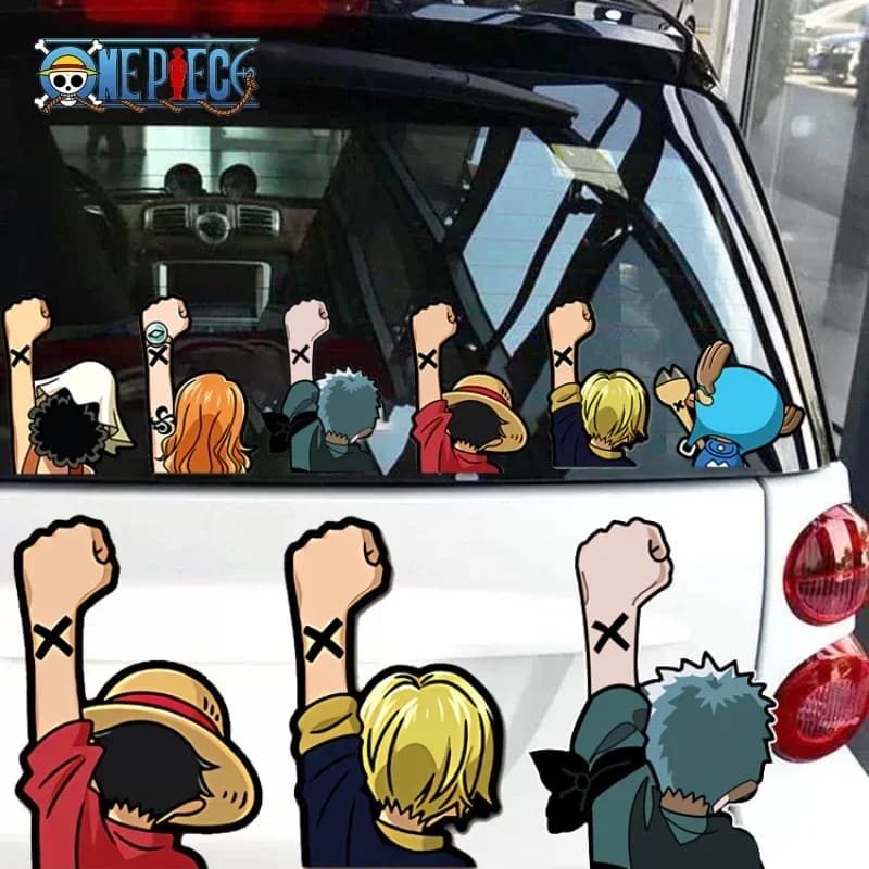 Anime One Piece Car Sticker Cartoon Luffy Back Combination Creative Rear Window Scratch Reflective Waterproof Stickers Toy