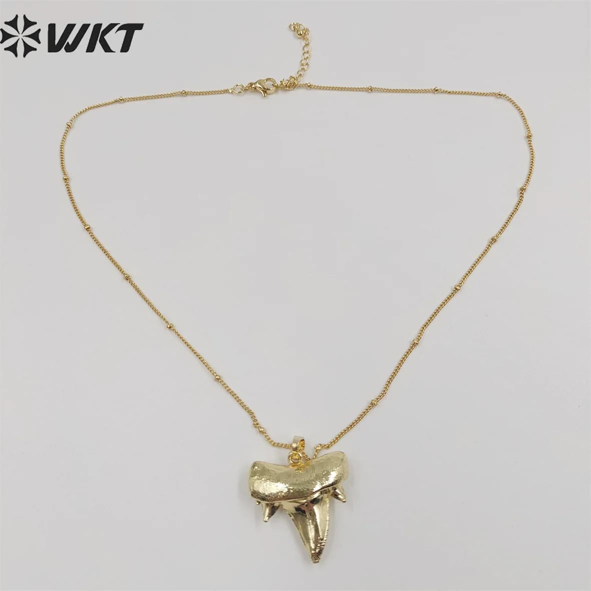 WT-N486 WKT New Arrival Full Gold Electro Plated Exquisite Pendant Lady Necklace, Trend Jewelry Bead Chain Shark Tooth