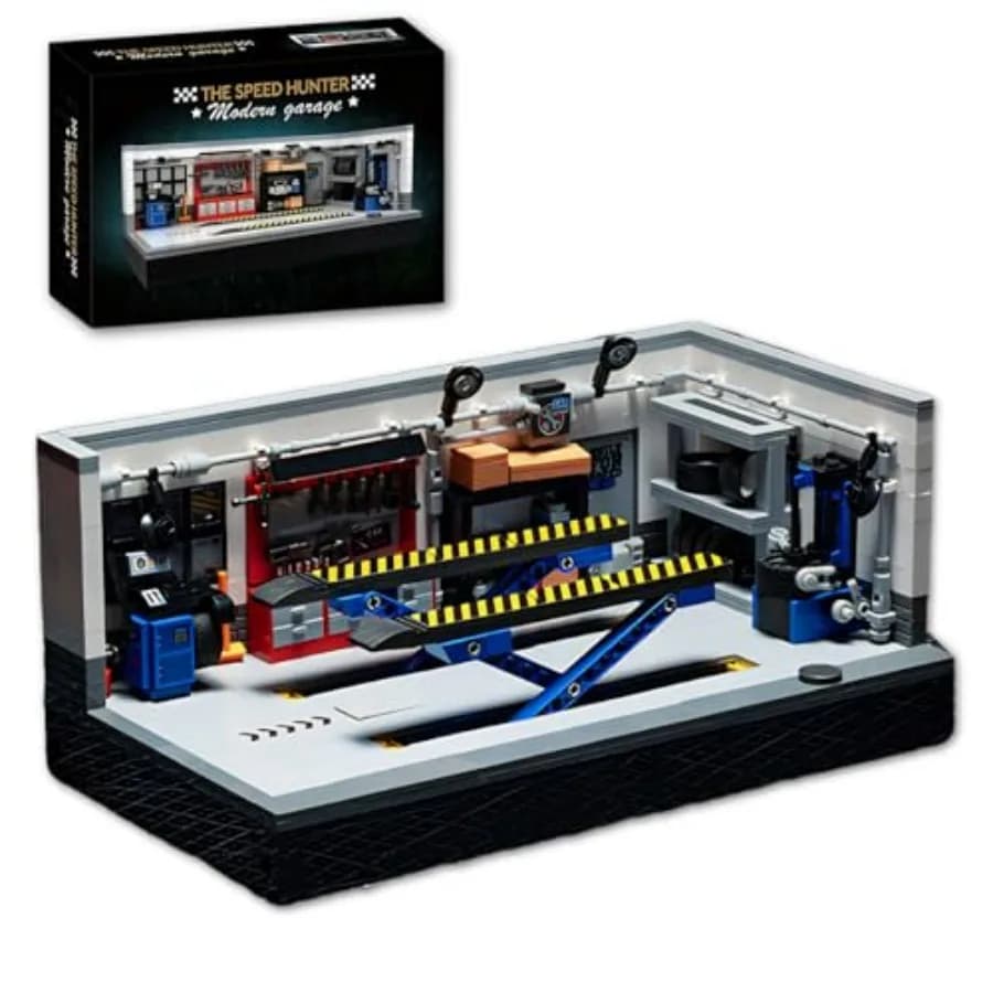 Set di Costruzione Garage Classico per Auto, Compatibile con Modelli di Auto con Telaio a 8 Stud, Decorazione per Casa e Ufficio per Adulti e Adolescenti