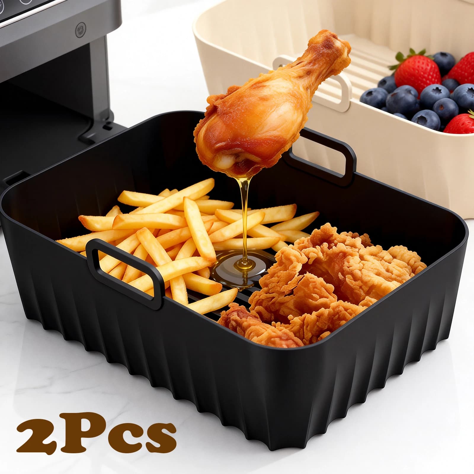 2 Pieces Silicone Cover for Air Fryer, Fried Chicken Oven Basket, Air Fryer Accessories, Kitchen, Oven, Microwave