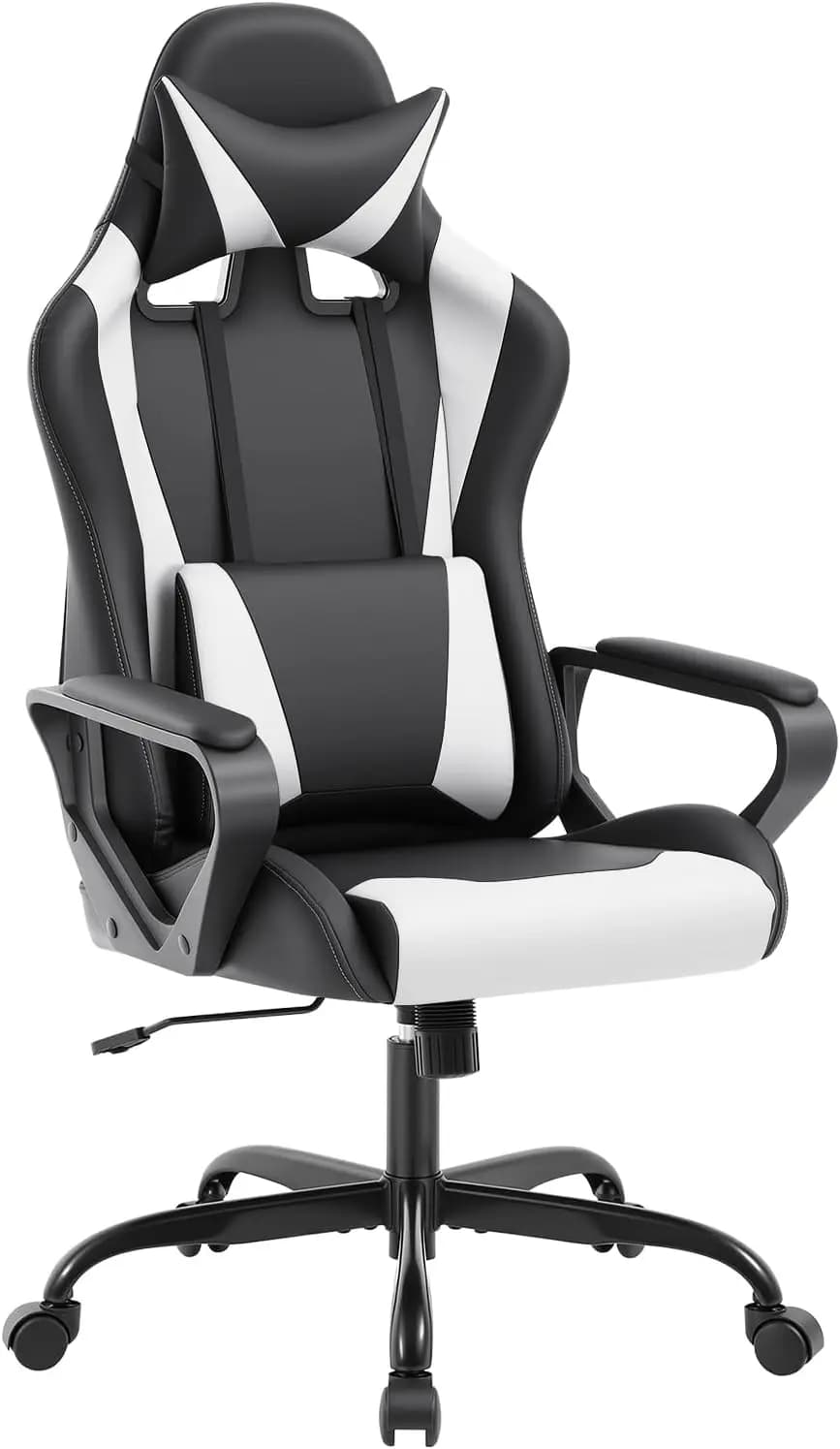 Gaming Chair with PU Leather Ergonomic Headrest Lumbar Support for Office or Racing with Armrests 360 Swivel and Caster Metal