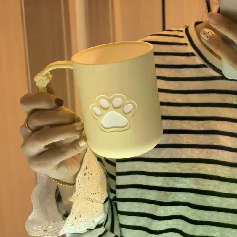 Simpatico Portaspazzolino in Plastica a Forma di Zampa di Gatto con Manico, Bicchiere per Spazzolino da Denti per Coppie, Tazza Portatile per Bagno