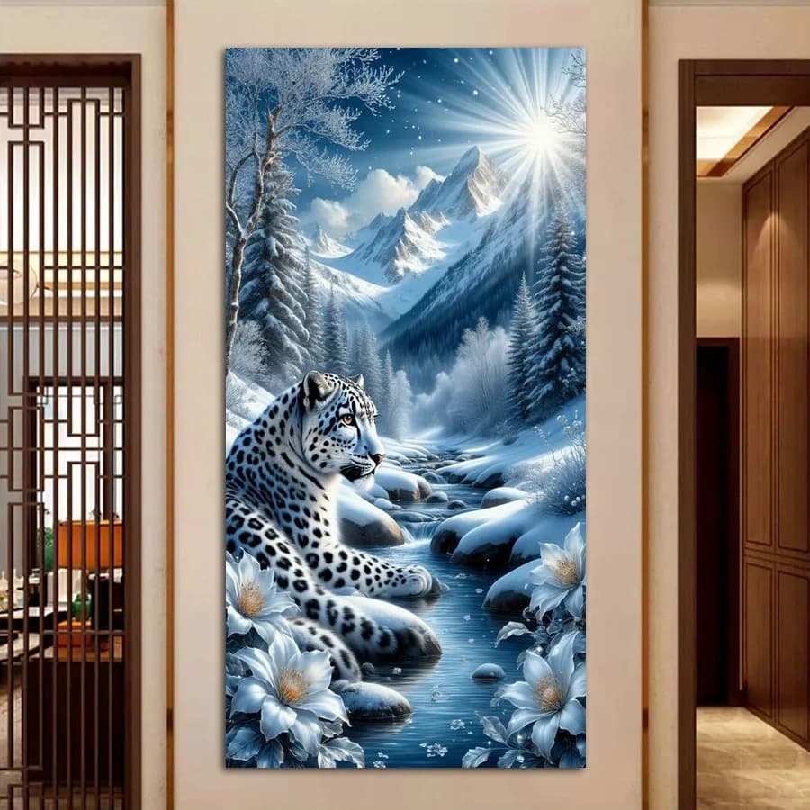 Snow Mountain Leopard Diy Diamond Arts For Adults Painting Kits Large Size Animals Scenery Full Drill Mosaic Embroidery Picture