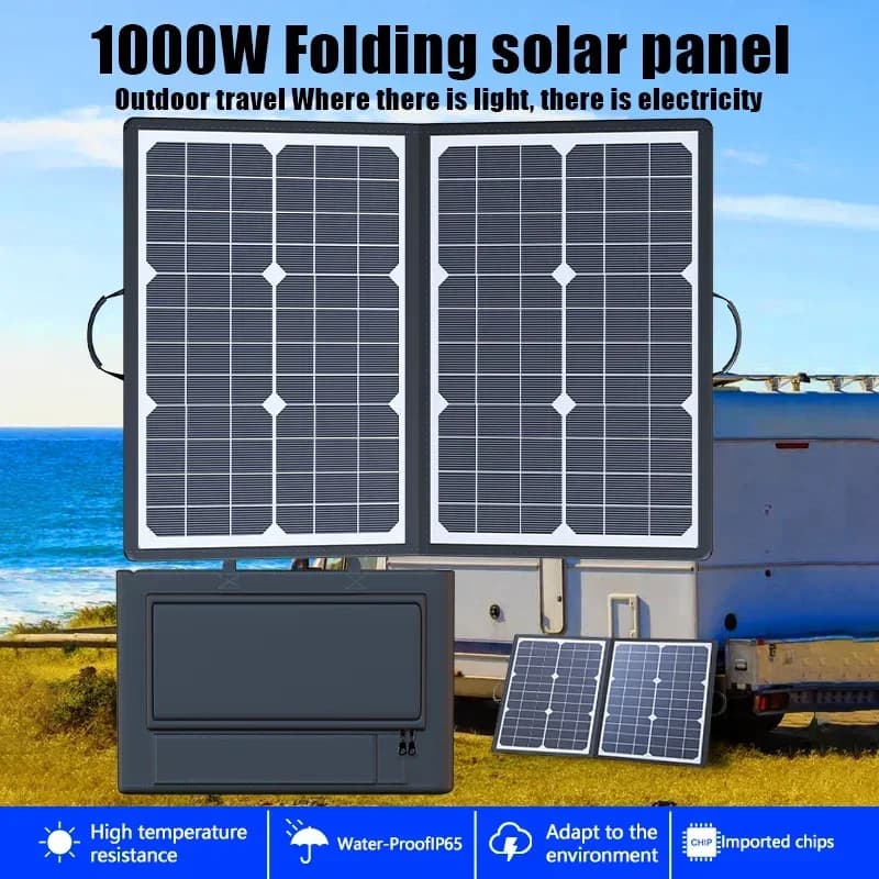 Kit Pannello Solare Pieghevole 1000W Completo, Stazione di Alimentazione Portatile 18V, Generatore Caricabatterie per Auto, Barca, Roulotte, Campeggio, Casa, Camper