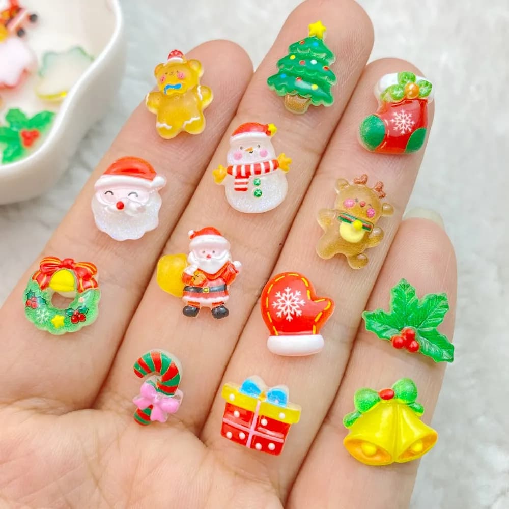 30 pezzi nuovo simpatico mini pupazzo di neve in resina, vecchio, albero, confezione regalo serie natalizia parti per manicure con retro piatto abbellimenti per fiocco per capelli