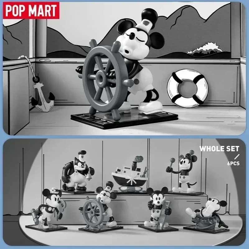 POP MART Disney Steamboat Willie Series Scatola cieca alla moda Giocattoli Scatola misteriosa Mistery Action Figure Modello a sorpresa Regalo di compleanno