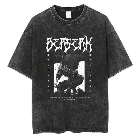 T-shirt Anime Giapponese Berserk Stile Retro Lavato, Nuova Collezione Estiva, Abbigliamento Harajuku Casual, Maglietta a Maniche Corte con Collo Tondo per Uomo e Donna