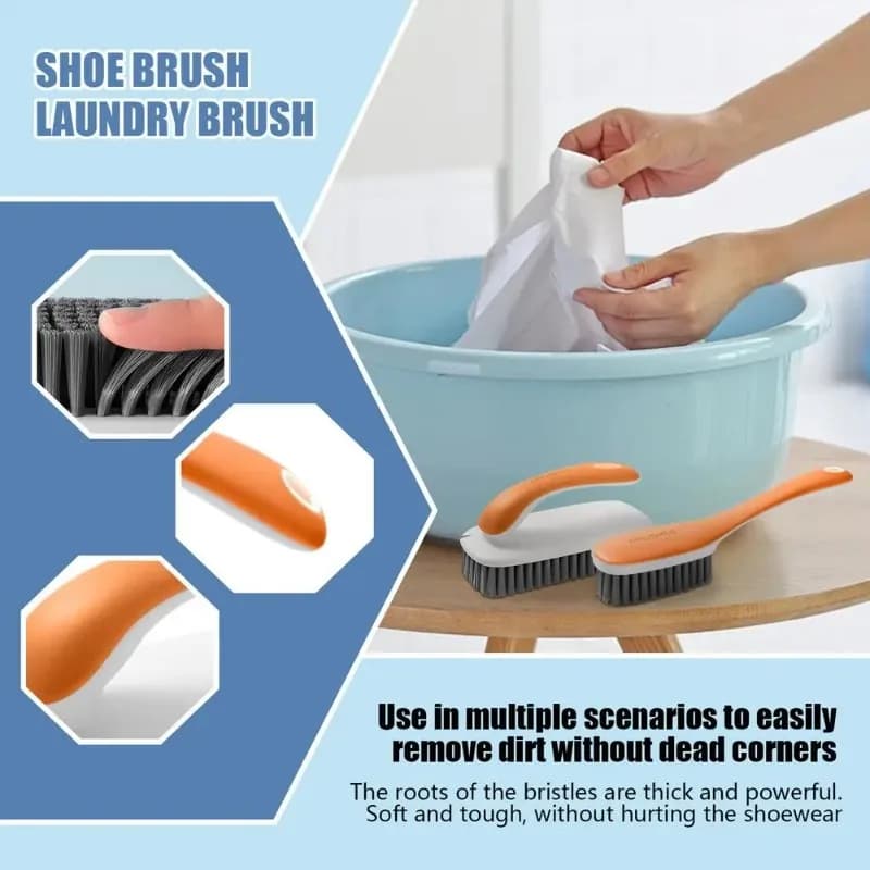 Set di spazzole per la pulizia con setole dense per bucato, scarpe, vestiti, smacchiatori, scrubber multiuso, delicato su tessuto, manico lungo
