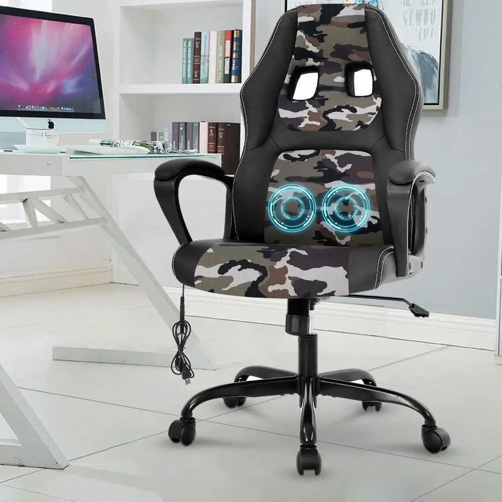 Sedia da Gaming Ergonomica con Supporto Lombare e Massaggio, in Pelle PU, Girevole per Scrivania, per Uomini e Donne