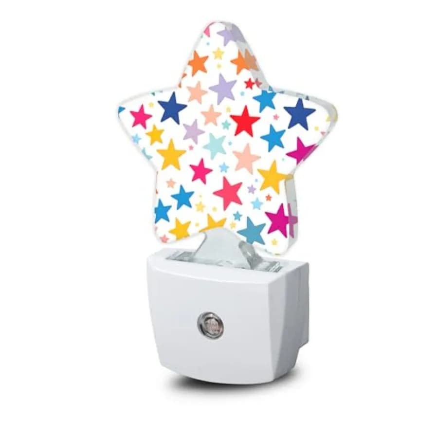 Night Lights Plug Into Wall, Rainbow Star Star Night Light for,Nightlight with Dusk to Dawn Smart Sensor for Bedroom Bathroom D
