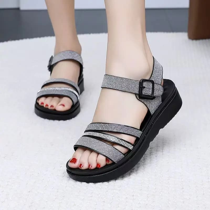 Sandali con zeppa scavati con punta aperta da donna Estate Nuova suola spessa antiscivolo Sandali casual da esterno con tacco basso in velcro leggero