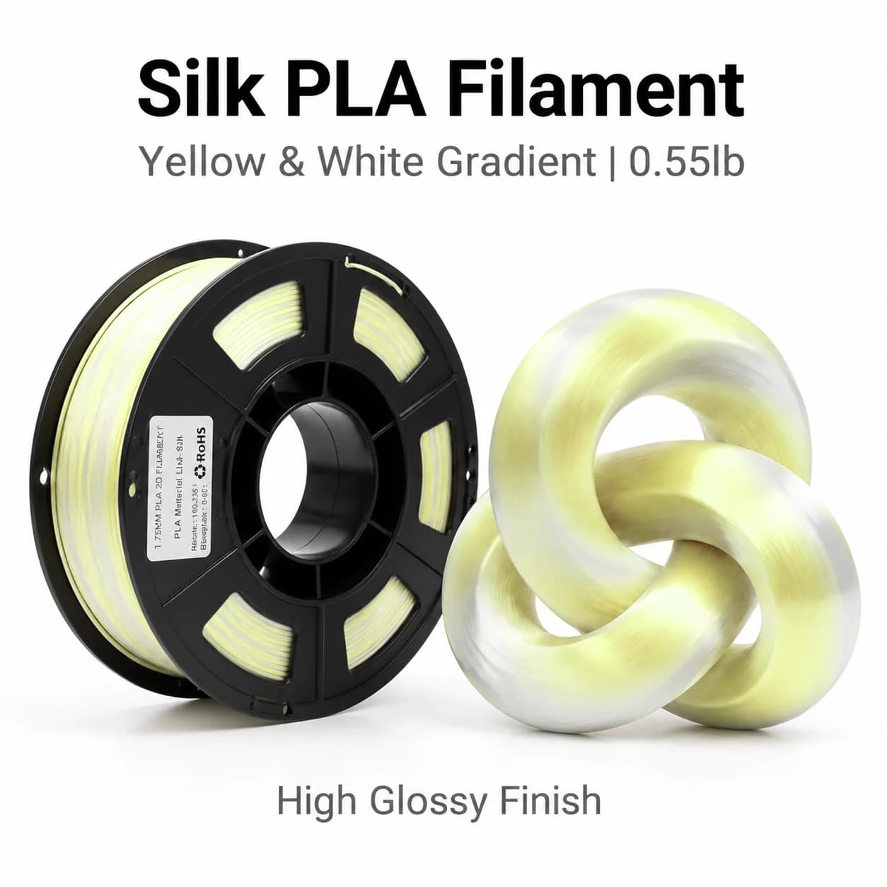 Silk Gradient PLA 3D Printing Filament 1.75mm 250g Single Roll Orange White Yellow White Gradient Fit FDM 3D Printer 3D Pen