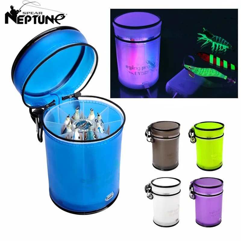 New Fishing Bags Recall UV Glow Light Fill Light Tool Squid Jig Egi Tackle Box Esca Hard Metal Case Jig Sea Equipment