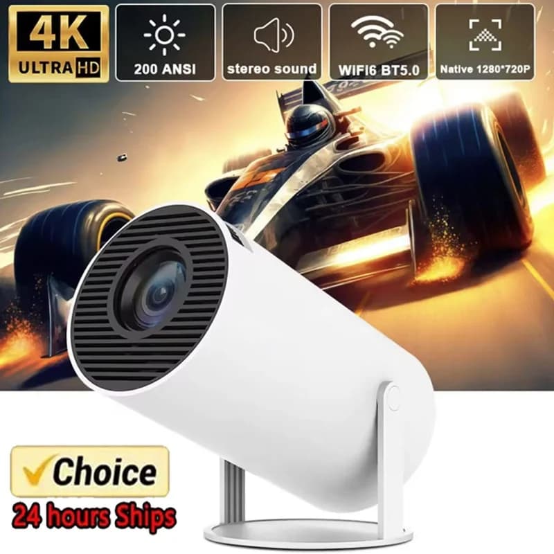 Nuovo proiettore portatile 4K HY300 Android11 300ANSI Messa a fuoco elettronica BT54 Altoparlante da campeggio all'aperto