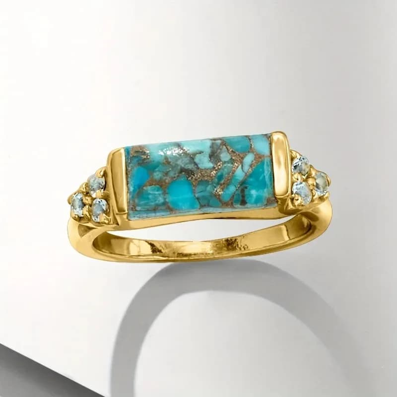 European and American simple light luxury cold wind sea blue ring alloy versatile jewelry women