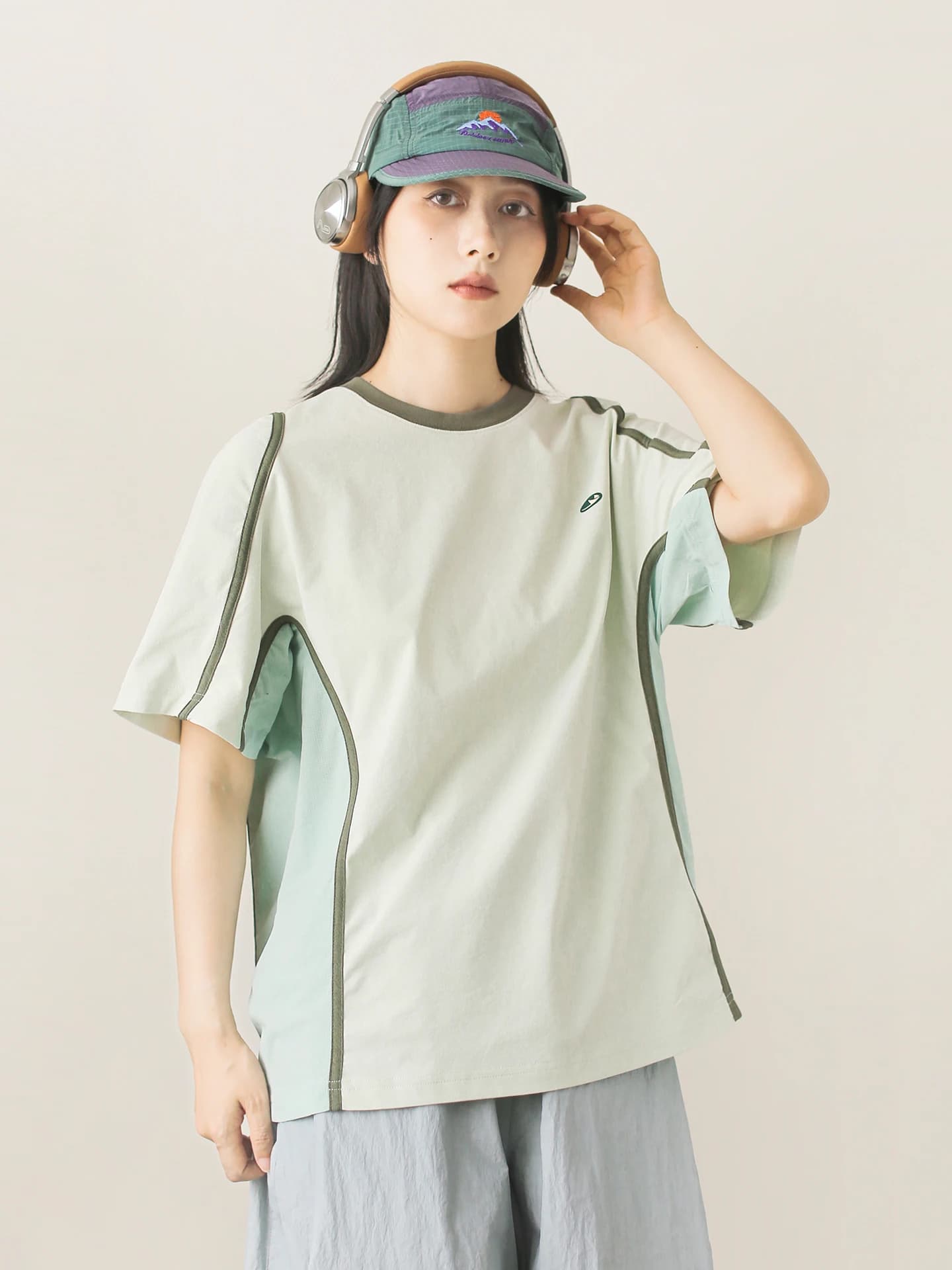 Casual Commuter Style Short Sleeve T-Shirt Women's Loose round Neck Splice Shoulder Summer Top Outdoor Wind Simple Design