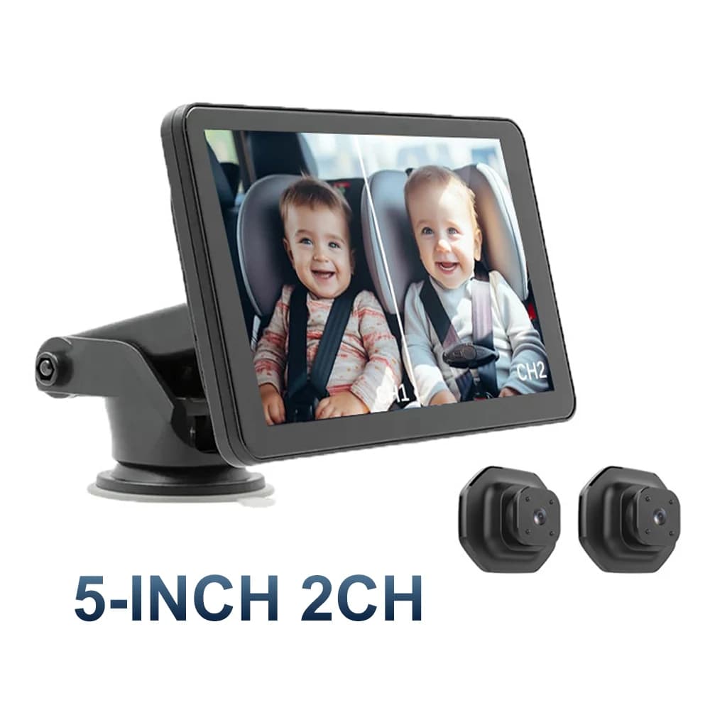 5 Inch Dual Lens Car Baby Monitor Rear Facing Back Seat Infant Camera Adjustable Wide Angle Night Vision Easy Installation
