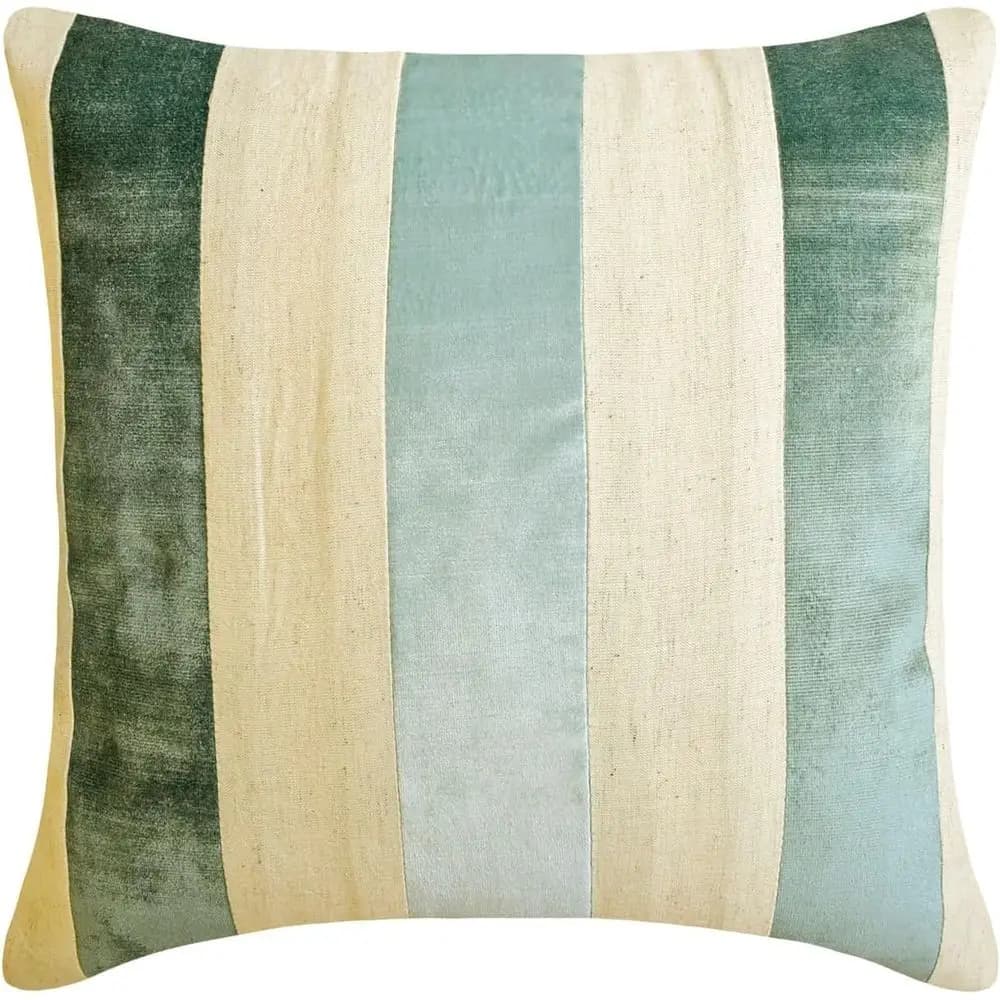 Blue Velvet Striped & Linen Throw Pillow Covers, Set of 2, 24x24 (60x60 cm), Patchwork Style