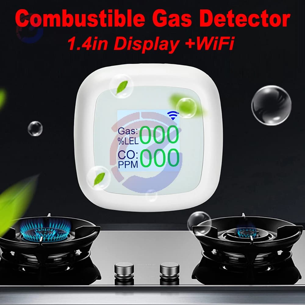 Rilevatore di gas combustibile WiFi intelligente con allarme monossido di carbonio Display a colori da 1,4 pollici per il monitoraggio della sicurezza del bagno della cucina domestica