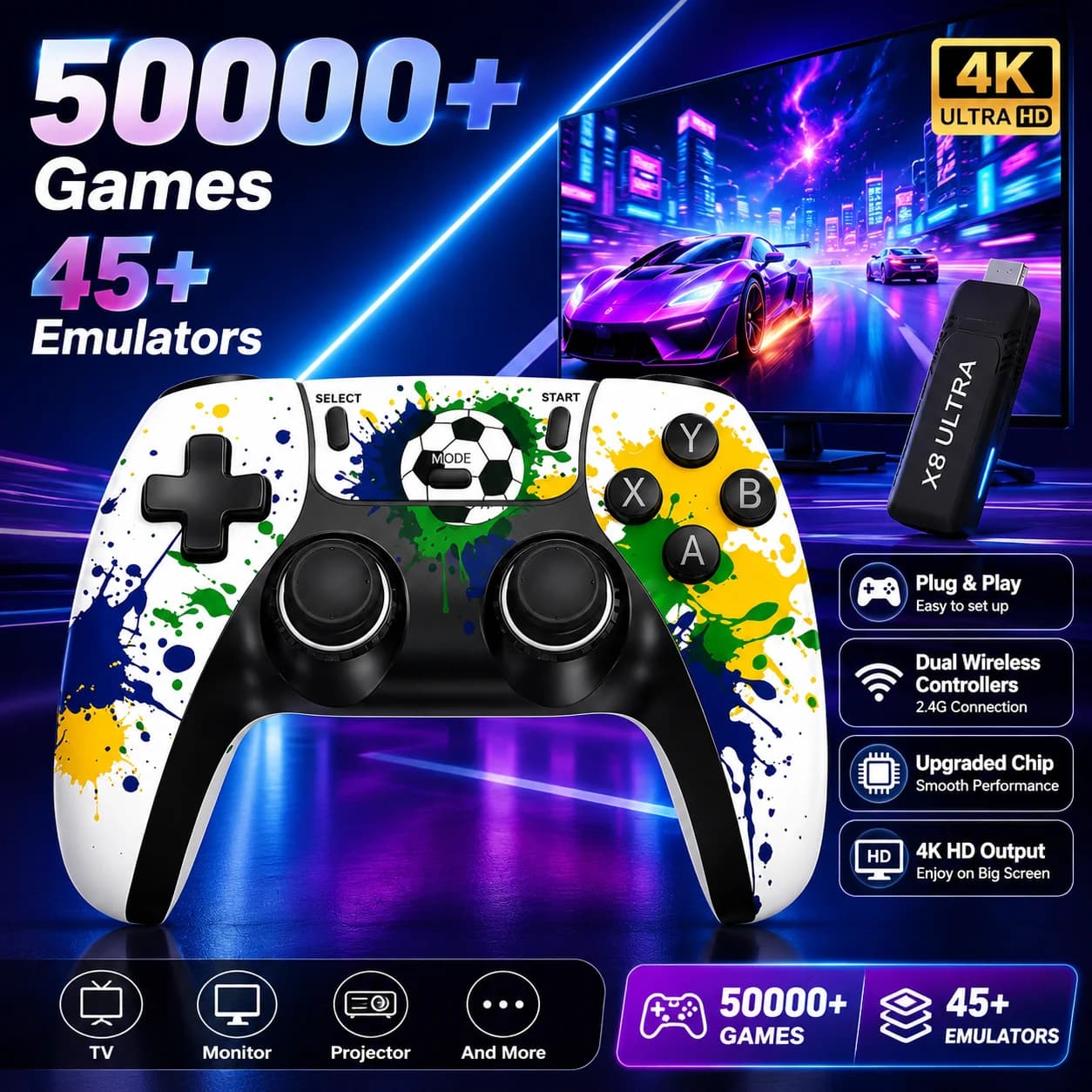 X8 Ultra Football Custom Game Stick4K HDMI Retro Game Console Plug and Play No Need Download System